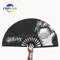 Japanese style large customized hand fan with fabric printing